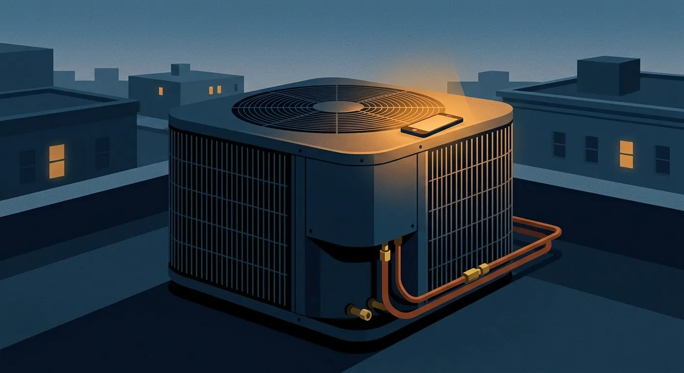 The moment the phone matters for hvac contractors — a dusk scene with one amber light on